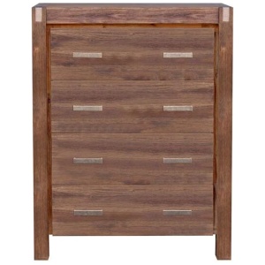 Tallboy with 4 Storage Drawers Solid Wooden Assembled in Chocolate Colour