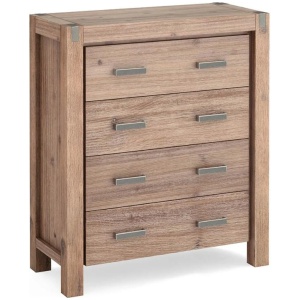 Tallboy with 4 Storage Drawers Solid Wooden Assembled in Oak Colour