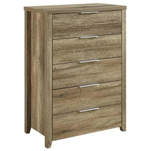 Tallboy with 5 Storage Drawers Natural Wood like MDF in Oak Colour