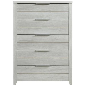 Tallboy with 5 Storage Drawers Natural Wood like MDF in White Ash Colour