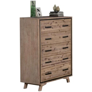 Tallboy with 5 Storage Drawers Solid Acacia Wooden Frame in Silver Brush Colour