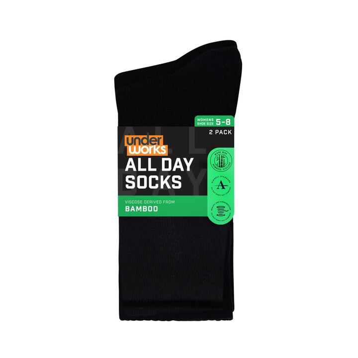 Underworks Women's All Day Bamboo derived Viscose Cushioned Sole Socks 2 Pack