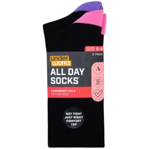Underworks Women's All Day Heel & Toe Cushion Socks 2 Pack