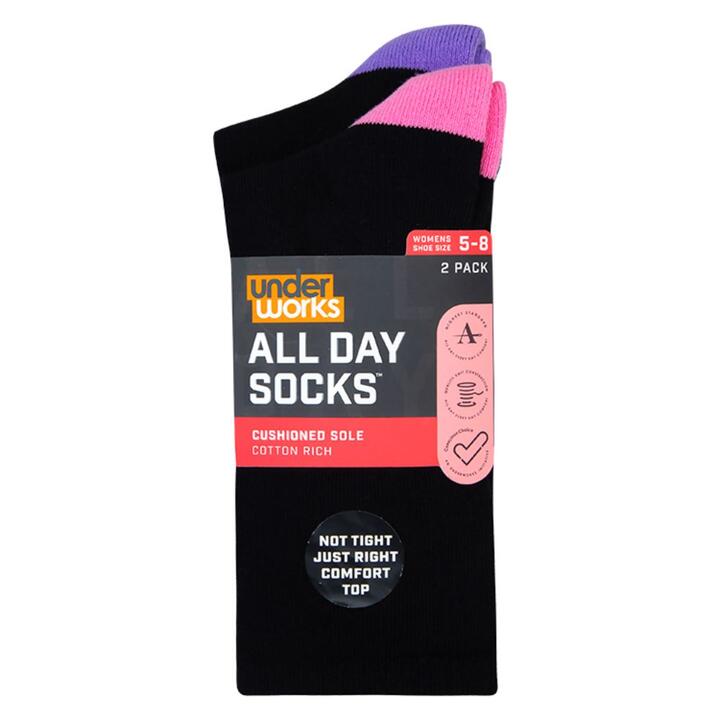 Underworks Women's All Day Heel & Toe Cushion Socks 2 Pack