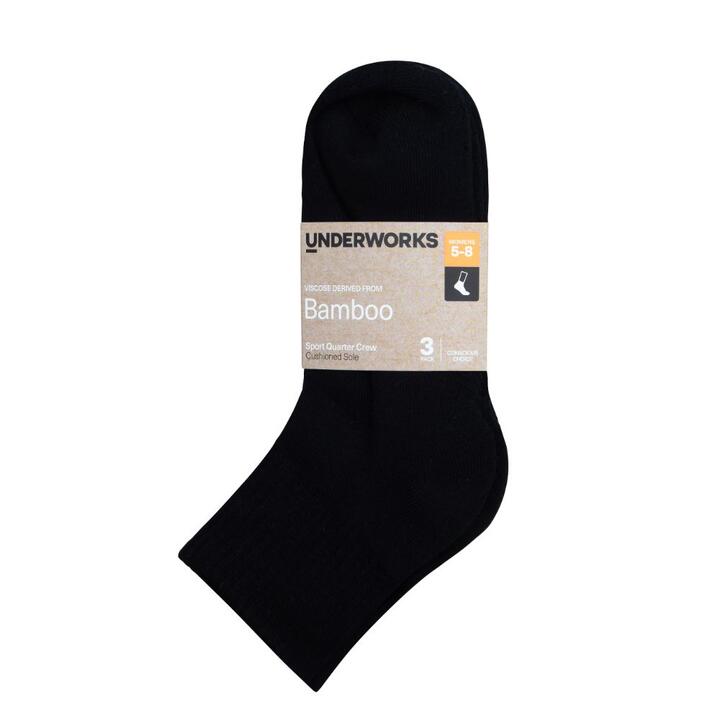 Underworks Women's Bamboo derived Viscose Sport Quarter Crew Socks 3 Pack