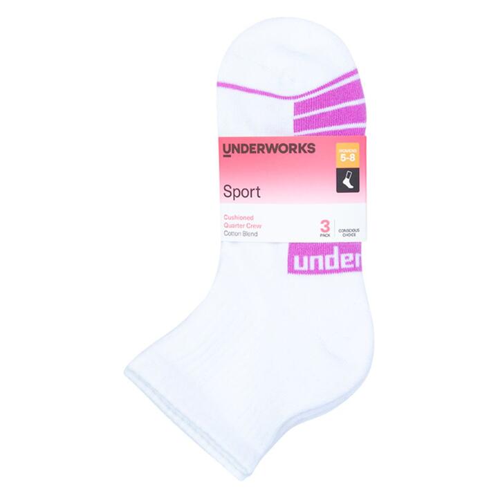 Underworks Women's Sport Quarter Sock 3 Pack