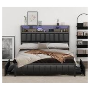 Ylona Double Led Bed Frame With Storage Black