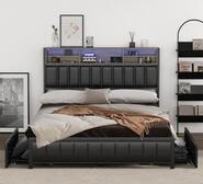 Ylona Double Led Bed Frame With Storage Black